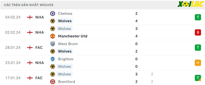 Phong độ gần đây Wolves