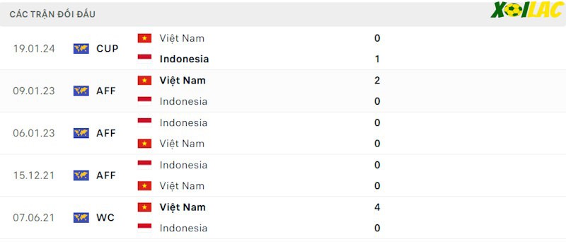 Thành tích đối đầu Indonesia vs Việt Nam Thành tích đối đầu Indonesia vs Việt Nam