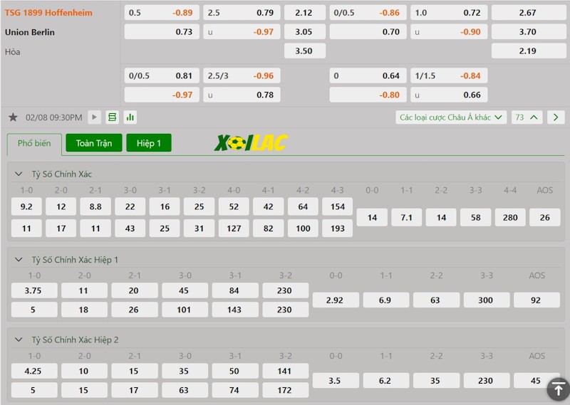 Soi kèo Hoffenheim vs Union Berlin 08/02/2025 – Tỷ lệ kèo Soi kèo Hoffenheim vs Union Berlin 08/02/2025 – Tỷ lệ kèo